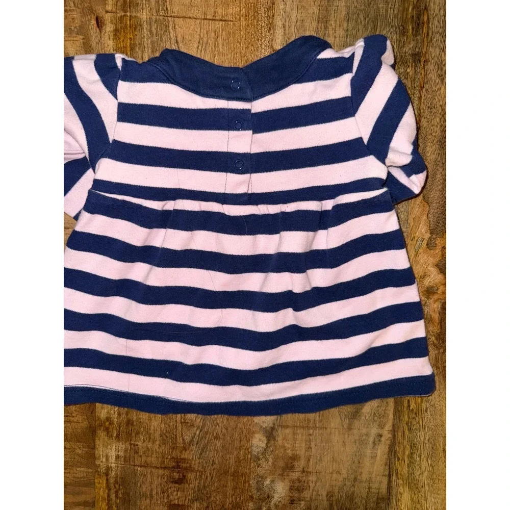 Disney Winnie the Pooh Baby Girl Striped Tunic Top Navy Pink Bow Long Sleeve